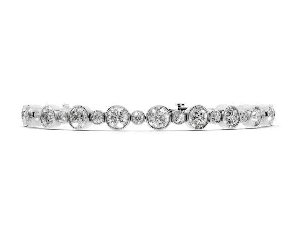 Bezel Set Round Diamond Tennis Bracelet with Box Clasp White gold