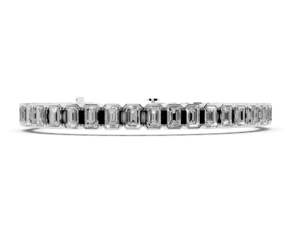 Emerald Cut Diamond Tennis Bracelet with Half Bezel Setting Silver