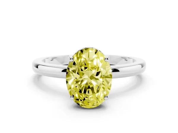 Fancy Yellow Oval Cut Solitaire Diamond Ring with Prong Setting and Plain Band White gold