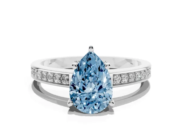 Fancy Blue Pear Cut Solitaire Pavé Band Prong Setting Ring White gold