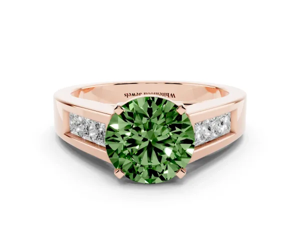Fancy Green Round Cut Cut Channel Set Solitaire Ring with Four-Prong Setting Rose gold
