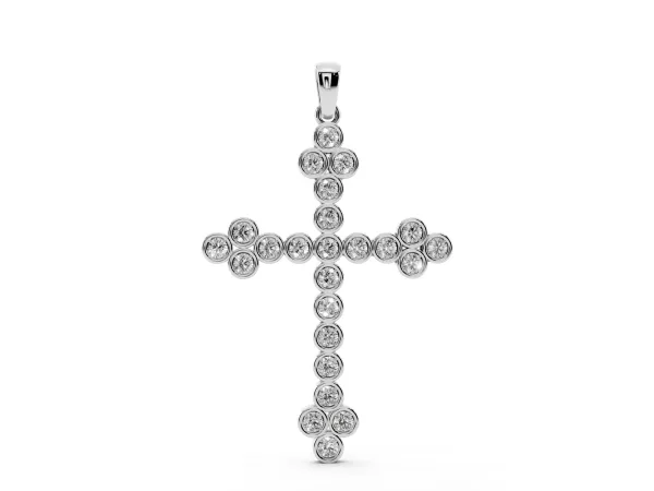 Round Diamond Bezel Set Cross Pendant Silver