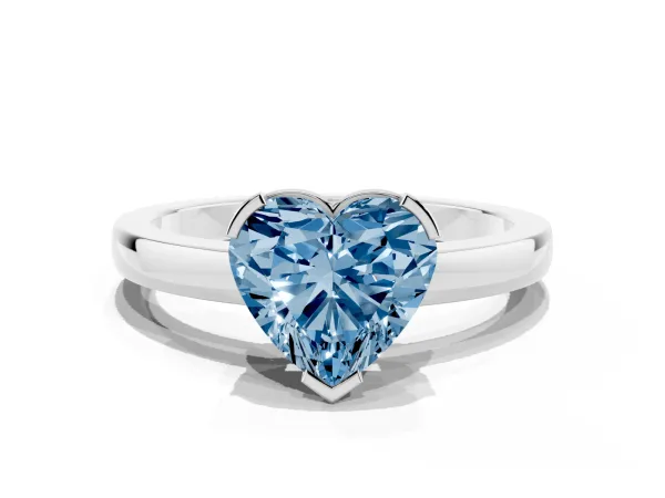 Fancy Blue Heart Cut Cut Solitaire Ring with Four-Prong Setting and Classic Band Platinum
