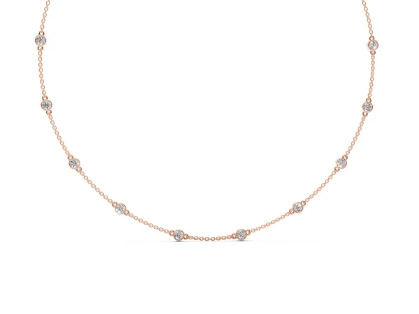 Bezel-Set Round Diamond Station Necklace Rose gold