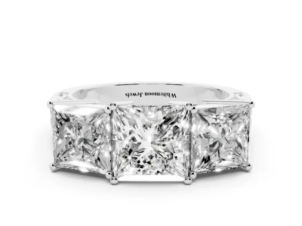 Princess Cut Diamond Three-Stone Ring with Prong Setting and Textured Band White gold