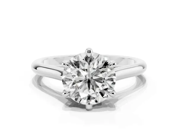 Round Cut Solitaire Engagement Ring with Six-Prong Setting and Classic Band Platinum