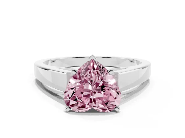 Fancy Pink Heart Cut Solitaire Engagement Ring with Four-Prong Setting and Tapered Band Platinum