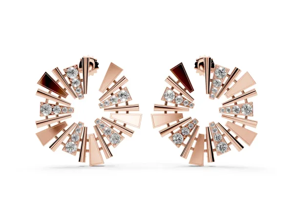 Round Diamond Fanburst Stud Earrings Rose gold
