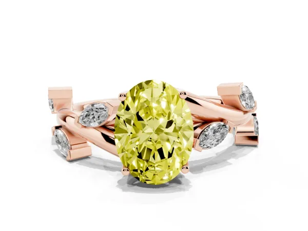 Fancy Yellow Oval Cut Solitaire Twisted Band Marquise Accent Prong Setting Ring Rose gold