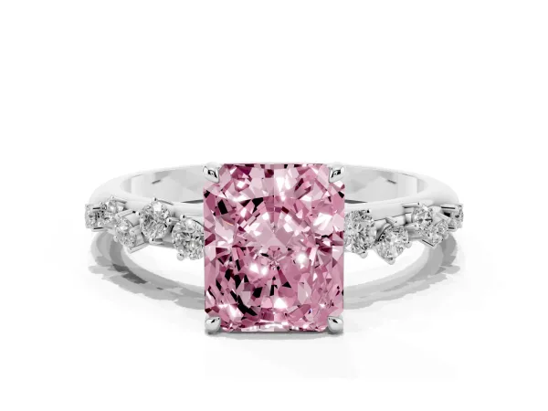 Fancy Pink Radiant Cut Diamond Cluster Prong-Set Solitaire Ring Platinum