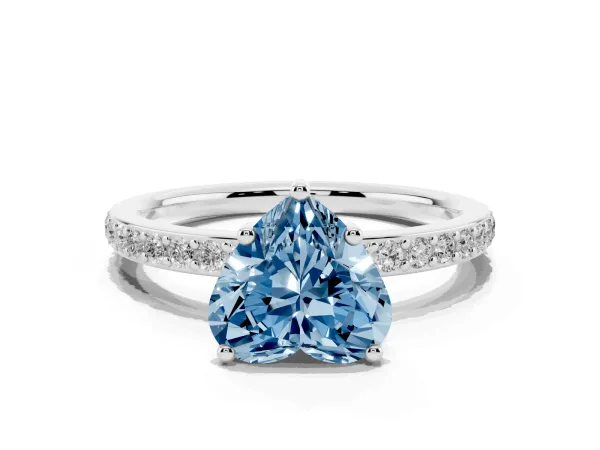 Fancy Blue Heart Cut Cut Diamond Pavé Band Ring with Four-Prong Setting Platinum