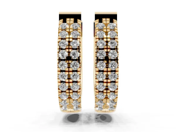 Round Diamond Petite Double Row Huggie Hoop Earrings Yellow gold