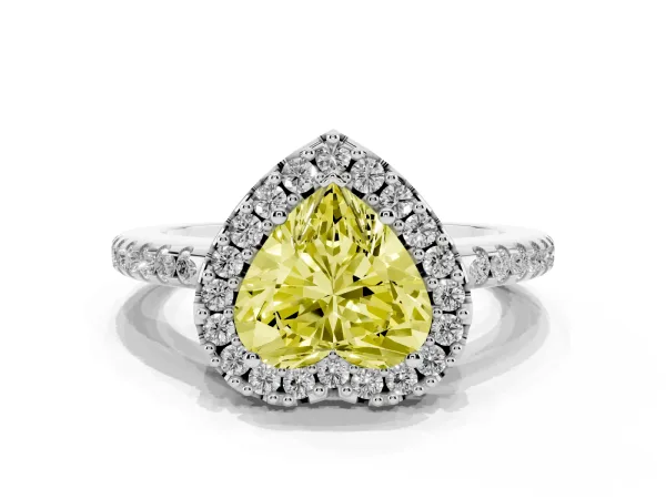 Fancy Yellow Heart Cut Diamond Pavé Halo Ring with Four-Prong Setting Platinum