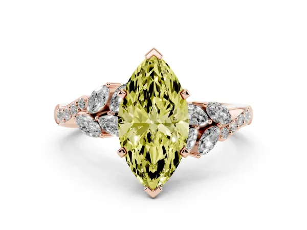 Fancy Yellow Marquise Cut Solitaire Marquise Twist Band with Six-Prong Setting Rose gold