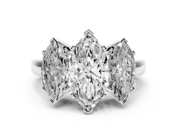 Three-Stone Marquise Cut Cut Diamond Ring with Channel Set Band and Four-Prong Setting White gold
