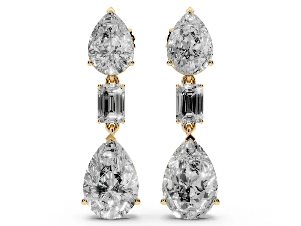 Pear Diamond Drop Earrings with Emerald and Pear Lab Grown Diamond Accents Yellow gold