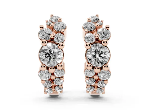 Round Diamond Hydrangea Bouquet Hoop Earrings with Diamond Accents Rose gold