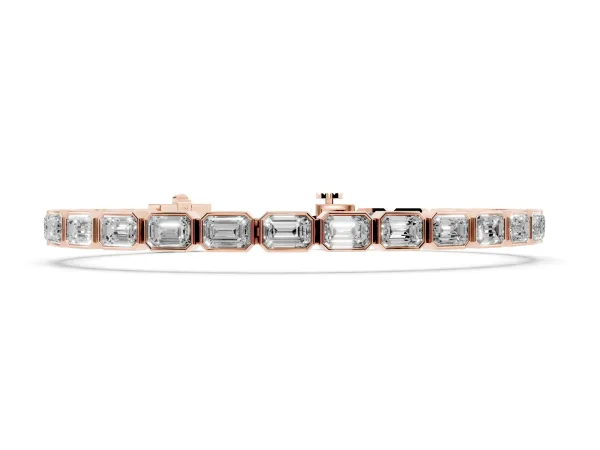 East-West Emerald Cut Diamond Tennis Bracelet with Bezel Setting Rose gold