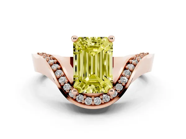 Fancy Yellow Emerald Cut Solitaire Diamond Engagement Ring with Pave Band and Four-Prong Setting Rose gold
