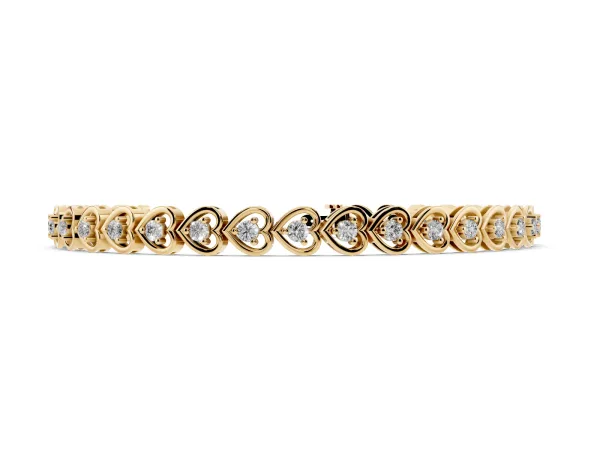 Heart-Shaped Diamond Tennis Bracelet with Channel Setting and Prong Set Stones Yellow gold