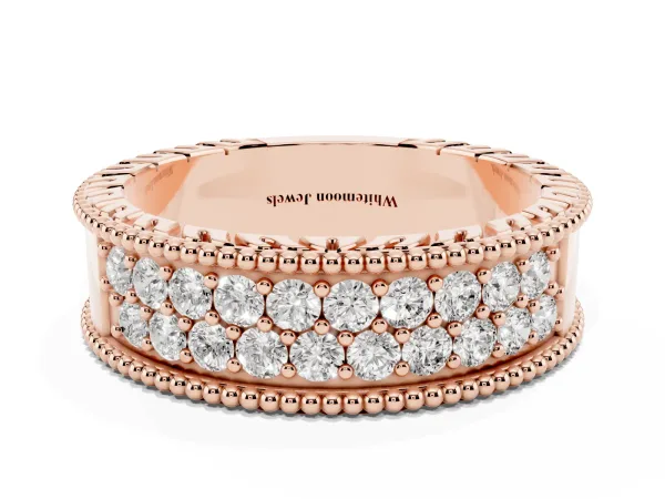 Round Cut Diamond Pave Eternity Band with Bead Prong Setting Rose gold