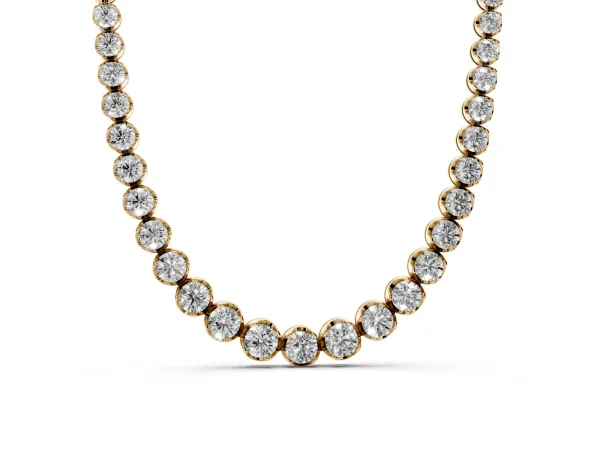 Round Diamond Tennis Necklace with Bezel Setting and Prong Setting Yellow gold