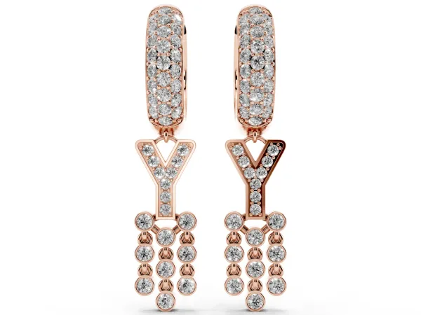 Round Diamond Initial Y Huggie Hoop Earrings Rose gold