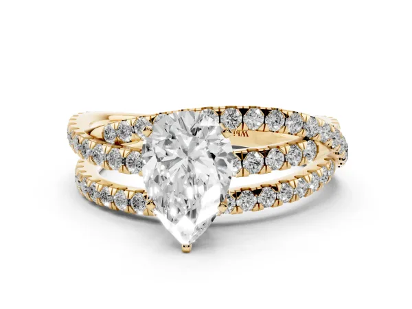 Pear Cut Solitaire Twist Band with Pavé Setting and Four-Prong Setting Yellow gold