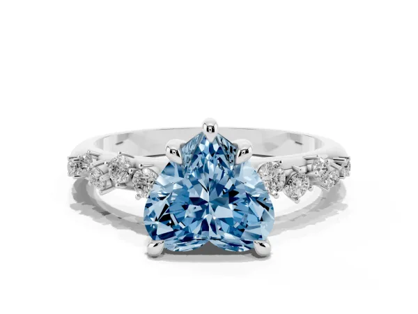 Fancy Blue Heart Cut Cut Diamond Vine Band with Four-Prong Setting Platinum