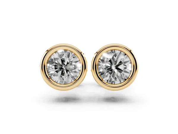 Bezel Set Round Diamond Stud Earrings Yellow gold