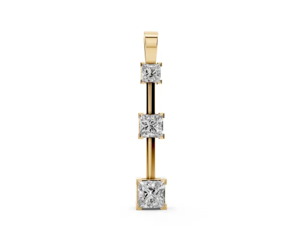 Three-Stone Princess Cut Prong Set Pendant Yellow gold