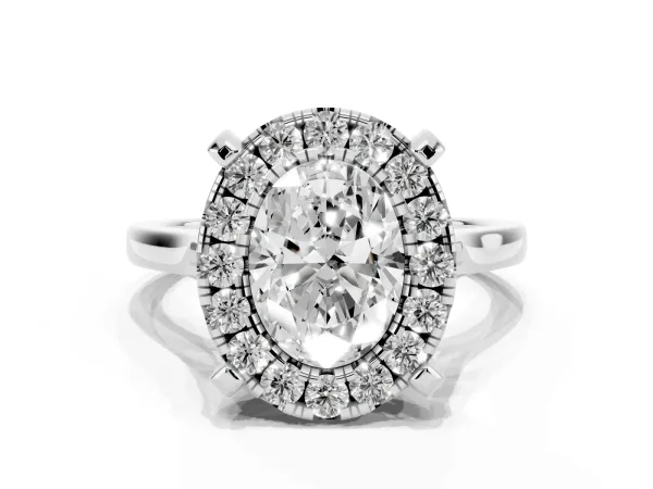 Oval Cut Diamond Cluster Halo Solitaire with Four-Prong Setting Platinum