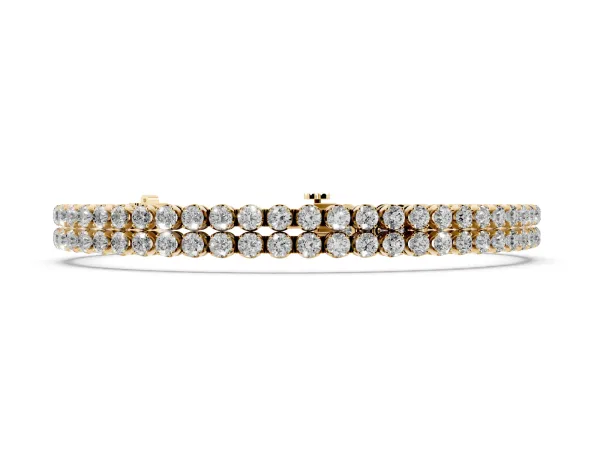 Double Row Round Diamond Tennis Bracelet with Prong Setting Yellow gold
