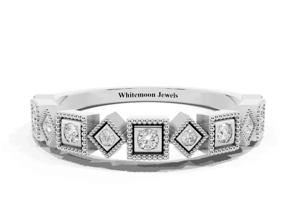 Milgrain Square Diamond Eternity Band with Bezel Setting Platinum