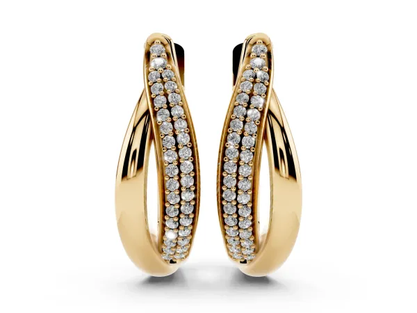 Round Diamond Double Row Huggie Hoop Earrings Yellow gold