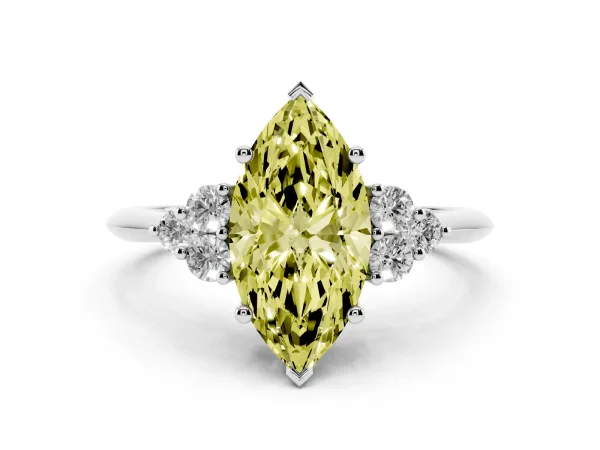 Fancy Yellow Marquise Cut Cut Diamond Cluster Ring with Solitaire Band and Four-Prong Setting Platinum