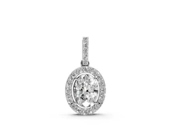 Halo Oval Diamond Pendant with Prong Setting Silver