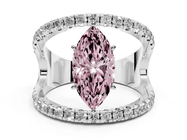 Fancy Pink Marquise Cut Solitaire Split Shank Pave Diamond Ring Platinum
