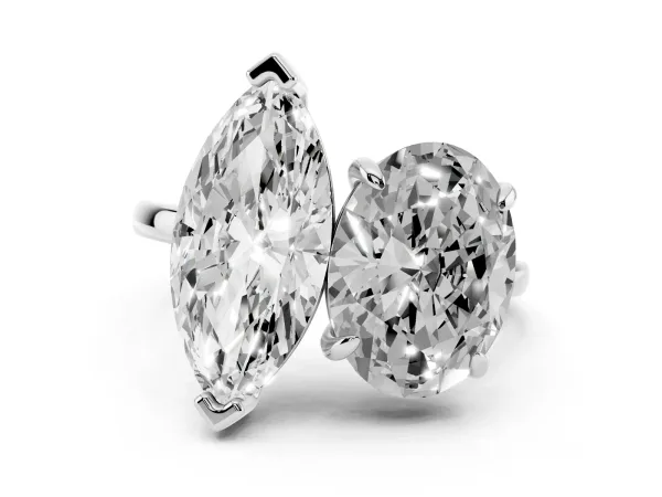 Oval and Marquise Toi Moi Ring with Prong Setting and Plain Band Platinum