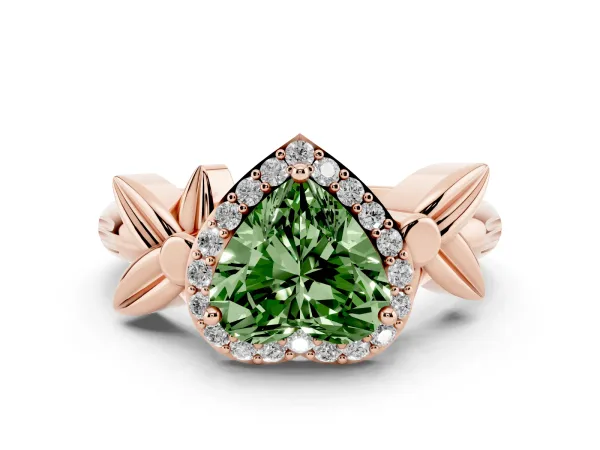 Fancy Green Heart Cut Halo Diamond Floral Band with Four-Prong Setting Rose gold