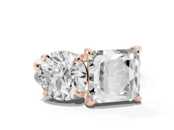 Round and Princess Toi Moi Ring with Prong Setting and Plain Band Rose gold