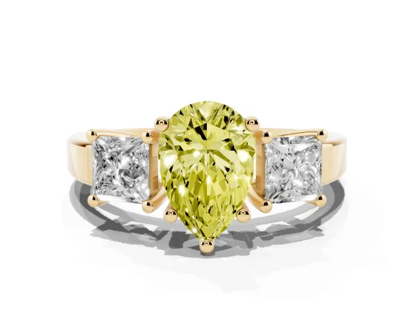 Fancy Yellow Three-Stone Pear Cut Cut Solitaire Ring with Prong Setting Yellow gold