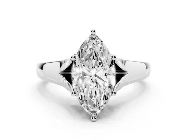 Marquise Cut Solitaire Diamond Ring with Cathedral Band and Four-Prong Setting Platinum