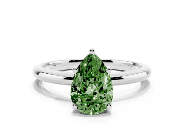 Fancy Green Pear Cut Cut Solitaire Engagement Ring with Four-Prong Setting and Classic Band Platinum
