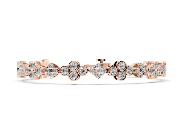 Round Diamond Cluster Tennis Bracelet with Bezel Setting and Four-Prong Clasp Rose gold