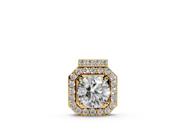 Round Halo Prong-Set Diamond Pendant Yellow gold