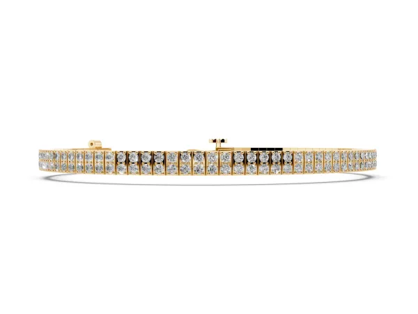 Three-Row Round Diamond Tennis Bracelet with Prong Setting Yellow gold