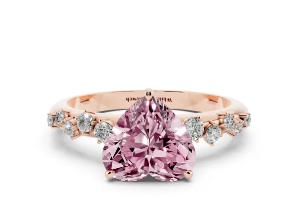 Fancy Pink Heart Cut Diamond Cluster Prong-Set Solitaire Ring Rose gold