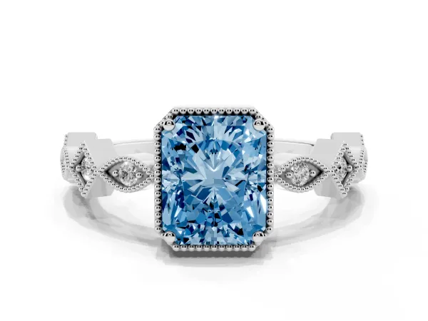 Fancy Blue Radiant Cut Milgrain Marquise Diamond Twist Band Ring Platinum