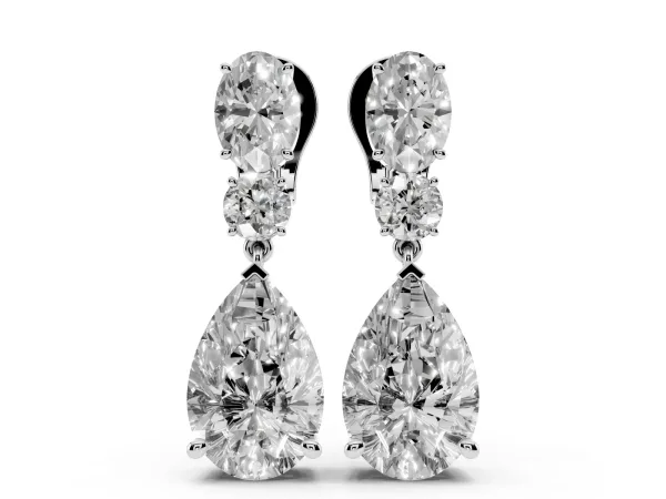 Oval, Round and Pear Diamond Huggie Drop Earrings Platinum